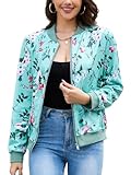 Gleam Ledra Womens Bomber Jacket Casual Coat Lightweight Zip Up Outerwear with Pockets F-Lake Blue Medium