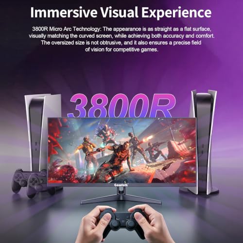 Image of Gawfolk 34 Inch Ultrawide Monitor 100Hz, 3440x1440 IPS Computer Display | 21:9 3800R Curved Screen Built-in Speakers, FreeSync, HDMI 2.0 x2 / DP1.4 x2, Wall-Mountable, Black