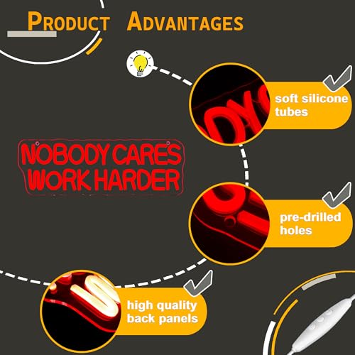 Image of Allball Nobody Cares Work Harder Neon Sign, Motivational Neon Light USB Powered Lnspirational LED Neon Light Wall Art, for Office Study Room Or Gym Teen Bedroom Modern Decor(15.7 * 5.1 In)