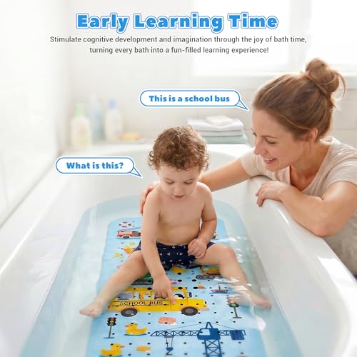 UNEEDE Baby Bathtub Mat Non Slip, 40x16'' Excavator Design Bath Mat for Tub by UNEEDE - Used condition - Image 2