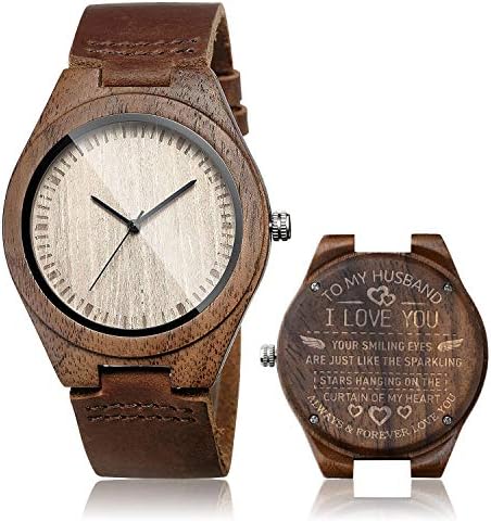 Men's Walnut Wood Cowhide Leather Strap Watch Wooden Case Analog Quartz Wristwatch