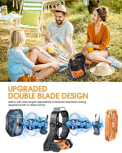 20000Mah Camping Fan, 8” Double Blades Powerful Battery Operated Fan, Battery Rechargeable Desk Fan With Led & Timers, 270°Pivot, Outdoor Portable Fan For Camping, Fishing, Outage, Hurricane #TOP2