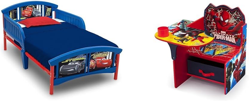 Delta Children Plastic Toddler Bed, Disney/Pixar Cars & Chair Desk with Storage Bin - Greenguard Gold Certified, Spider-Man, Arm Rest, Cushion Availability, Engineered Wood
