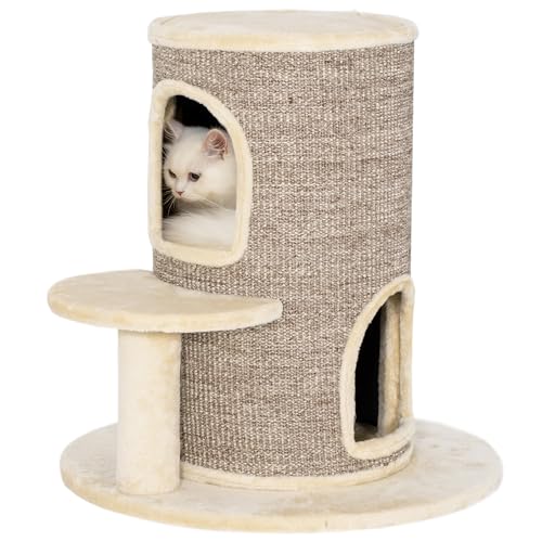 PawHut Kratztonne für Katzen, 61 cm Hoch Katzentonne mit 2 Höhlen, Kratzbaum mit Sprungplattform, Katzenturm aus Sisal, Plüsch, für kleine Katzen Beige PawHut Kratztonne für Katzen, 61 cm Hoch Katzentonne mit 2 Höhlen, Kratzbaum mit Sprungplattform, Katzenturm aus Sisal, Plüsch, für kleine Katzen Beige