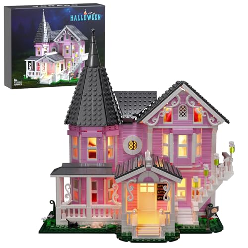 Pink Palace House Building Set with Lights, Halloween Haunted House