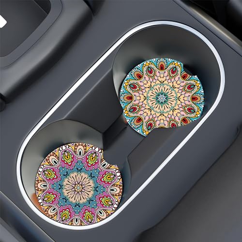 Portavasos para auto Mandala Floral cerámico redondo set 2 miniatura 2