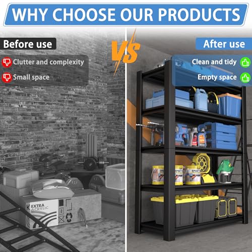 5-Tier Heavy Duty Garage Shelving Unit, 3000 LBS Capacity Metal Storage Rack 72" H x 48" W x 20" D, Adjustable Steel Shelves for Garage, Warehouse, Basement, Pantry, Workshop.2 Pack