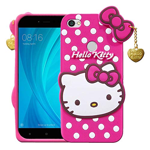 Image of Unirock Hello Kitty Back Case Cover for Redmi Y1| 3D Cute Hello Kitty Case |Soft Silicone Rubber Back Cover with Pendant Kitty Cover for Redmi Y1 (Pink)