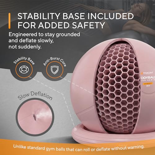 Image of Yoga Exercise Ball Chair for Office Desk with Base, Ideal for Pregnancy, Birthing, Stability Exercises & Fitness. Swiss Stability Birth Ball for Labor, Gym & Workouts.