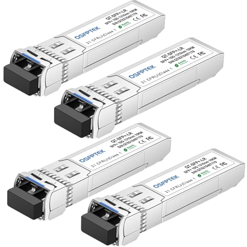 QSFPTEK 4Pack 10GBASE-LR 10G SFP+ Módulo Transceiver, LC Port 1310nm 10km DDM Transmisor Receptor Mini-GBIC para Cisco SFP-10G-LR, Ubiquiti UF-SM-10G, Mikrotik, Netgear, Qnap NAS