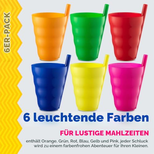 JoyServe Kinderbecher mit Strohhalm 6er Set 300 ml BPA-frei Trinkbecher – Ansicht 3