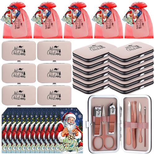 12 Set Christmas Manicure Set Gifts 7 in 1 Nail Clippers, Rose Gold