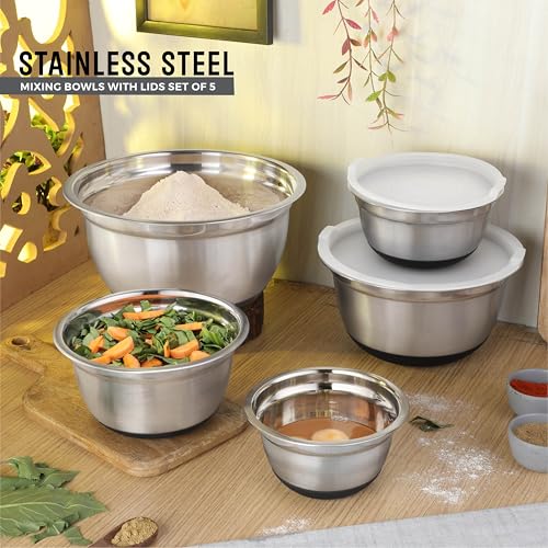 Set de 5 Tazones de Acero Inoxidable con Tapa y Base Antideslizante miniatura 7