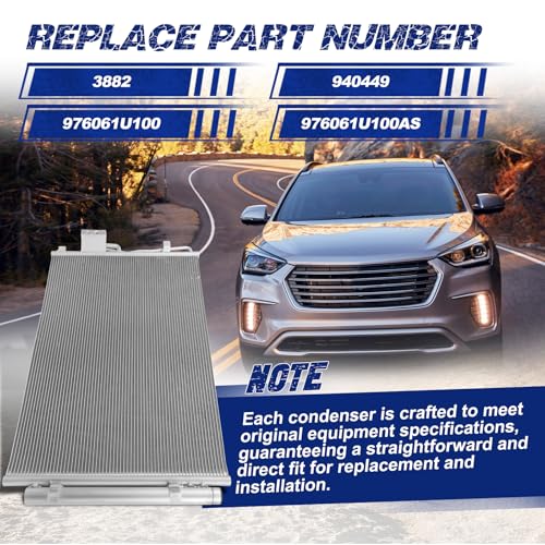 Image of Air Conditioning A /C Condenser Compatible with Hyundai Santa Fe /Kia Sorento # 3882, 940449, 976061U100, 976061U100AS