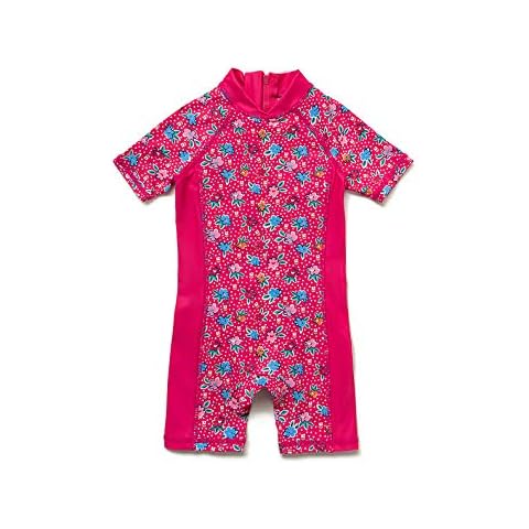 Baby Girls Sunsuits UPF 50+ One Piece S/S Swimsuits with Sun Hat(Rose,6-9M) Cover