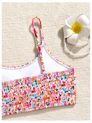 Image of SHENHE Girl's 2 Piece Teen Swimsuit Boho Floral High Waisted Smocked Bikini Bathing Suit