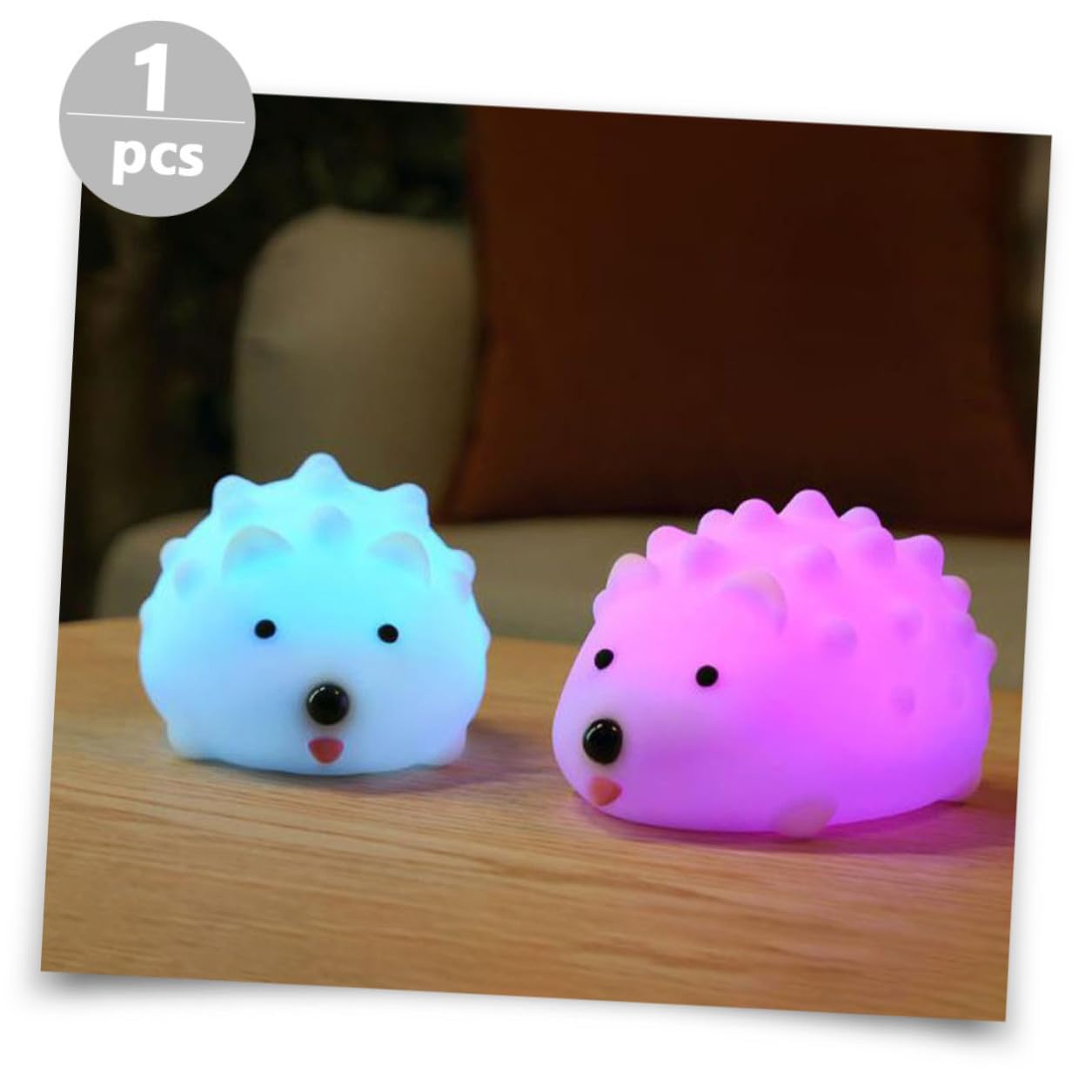 Anneome Luz de Noche Erizo de Silicona Color Claro LED y USB | Cable USB y Mando a Distancia, Diseño Regulable y Tacto Suave, Decoración de Mesa para Cafeterías