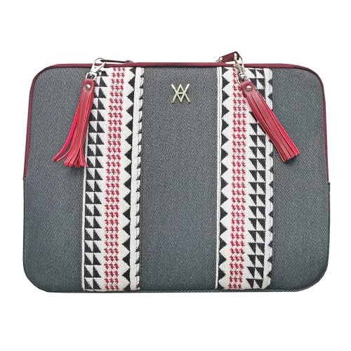 WONDEE VamVam Funda para Chromebook y Portátil 11.6-12" Pulgadas de Tela Bordada Estilo Étnico y Original Tirador Llavero - Maletín/Funda Ordenador Portátil para Chromebook de 11,6" y 12"