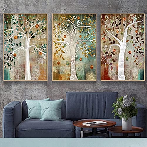 Affiche Arbre de Vie Paysage Toile Scandinave Or pour Salon 60x80cm