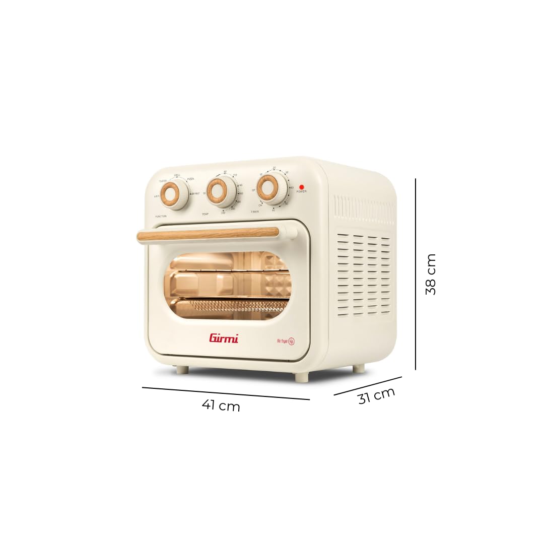 Girmi FG28 Freidora de Aire y Horno Multifuncional, 1300W, 14 Litros, Ventilador Grande, 230 °C, 5 Funciones, Luz Interna, Recetario Incluido
