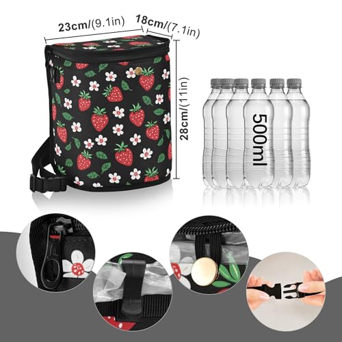 Image of Wudan Car Trash Can with Lid Fruit Strawberry Floral Black Waterproof Leak Proof Hanging Garbage Bin Car Organizers and Storage for Back Seat Office Deco