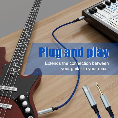 6' TRS Male To Female 1/4" 6.35mm Stereo Audio Extension Cable (Blue/ Black) - image 2