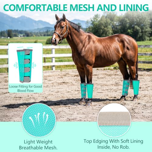 Image of Fly Boots for Horses Set of 4 with Reflective Vercros, Loose Fitting Mesh Horse Fly Boots Leggings, Adjustable Equine Leg Wraps & Socks, Stay Up Not Sag, No Rub