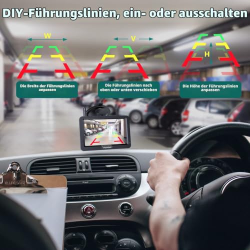 VASTEND Rückfahrkamera Kabellos HD 1080P Autokamera, 5'' Monitor, Split Bildschirm 2 Kanäle...