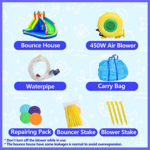 Doctor Dolphin Water Slides，Inflatable Waterslide For Kids，Water Bounce House With Slide Outdoor，Blow Up Water Park For Backyard，Water Castle With Pool For Wet And Dry #TOP5