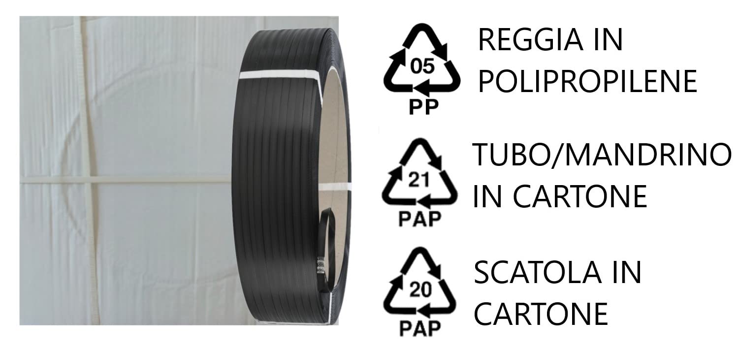 FA.DA.SPA IMBALLAGGI-Reggia Reggetta In plastica Polipropilene Nera Ppl 15x0,8 in Rotolo da 1500 mt, diametro interno 406mm 1 rotolo