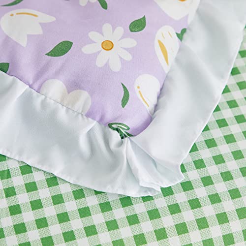 3 Pieces Crib Bedding Set Baby Ruffle Quilted Comforter With Fitted Sheet And Bed Skirt - Cute Ruffled Shabby Chic Baby Bedding Soft Blanket Design Purple With White Floral #TOP5