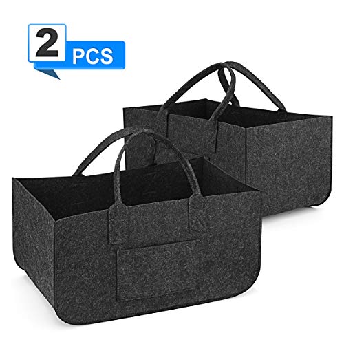 SAWAKE Sac en Feutre, pour Bois de Cheminée Sacoche Feutre, Sac à Provisions, Paniers en Feutre, Sac de Rangement, Paniers à journaux et Magazines, Felt Bag 50cm*25cm*25cm Noir