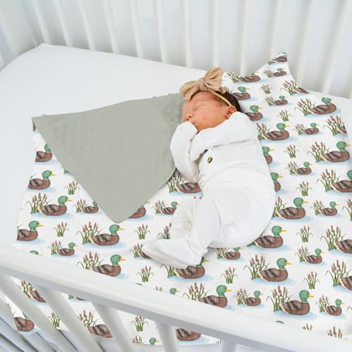 Image of Mallard Duck Lake Leaves Baby Blanket for Girl Boy with Dotted Backing Double Layer Wild Duck Hunting Soft Swaddle Receiving Blanket Toddler Nursery Crib Bed Blanket Hunting Lovers Gift 30x40