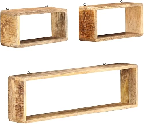CKioict Cubo de almacenamiento de pared, estantes de pared para oficina, juego de estantes de cubo de pared de 3 piezas, mango de madera maciza para