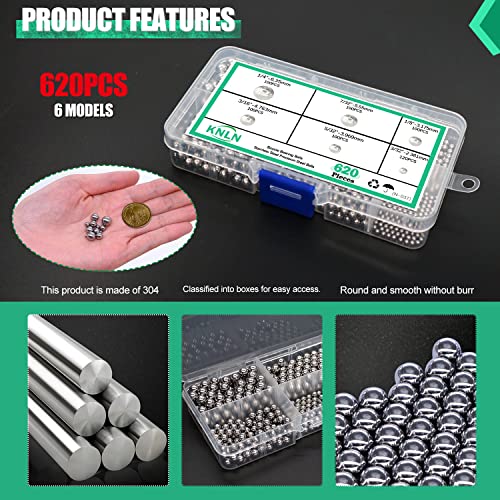 Image of KNLN /620PCS 6 Size Bicycle Bearing Balls Stainless Steel Precision Steel Balls Stainless Steel Assorted Loose Kit 1 /4 inch 7 /32 inch 3 /16 inch 5 /32 inch 1 /8 inch 3 /32 inch N-037-620PCS