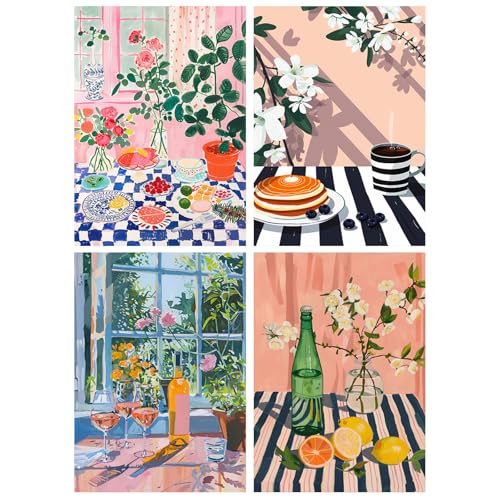 Yeaqee 4 Pcs Diamond Art Kits DIY Painting for Adult Aesthetic Wall Diamond Crafts Aesthetic Room Decor Cute Painting Pictures 5d Craft Wall Decor for Home 10 x 11.8''(Colorful Kitchen)