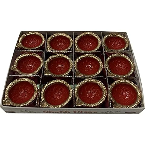 Red Clay Diya for Diwali Hand Painted Clay Deepak Dia for Deepawali Pooja Laxmi Puja Diyas Puja Items Indian Decorations Diwali Decorations for Pooja with Cotton Wicks Set of 12 Cover
