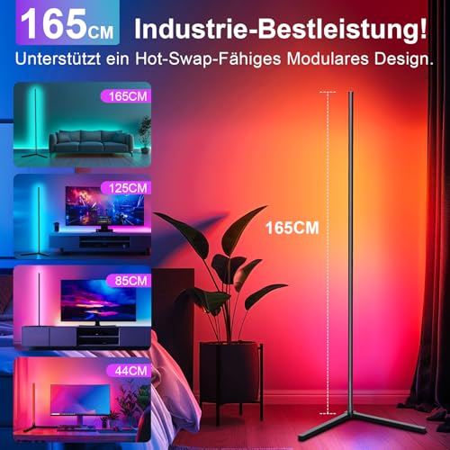 Lampada da Terra LED 165cm Con Adattatore RGB Piantana Lampada Dimmerabile con Telecomando e APP, 16 Milioni Colori, Musica Sincronizzazione e Timer e DIY Modalità (165cm | con Adattatore) - Illuminazione - Immagine 5