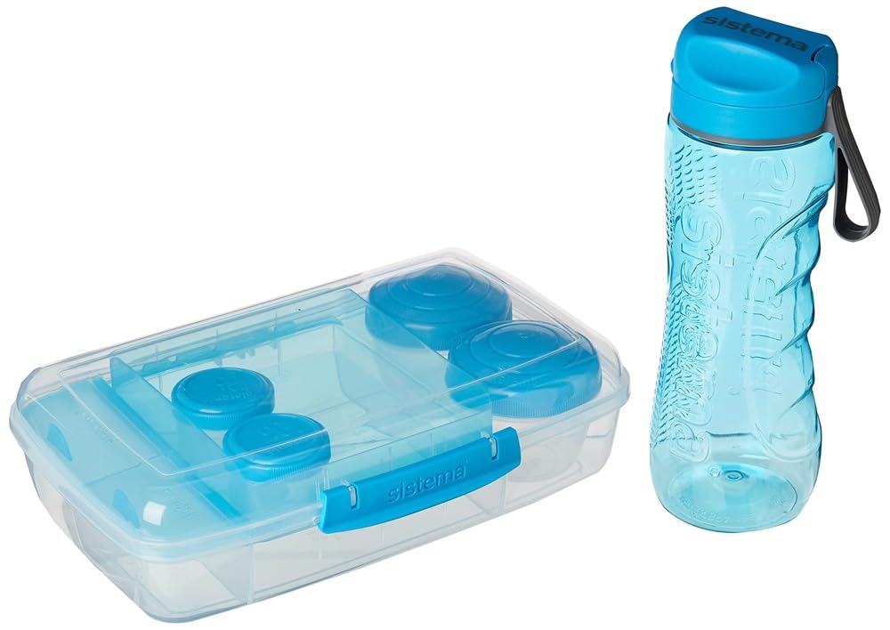 To Go Lunch Box & Meal Containers | with Water Bottle (800ml), Bento Box (1.76L), 2 Dressing Pots & 2 Yoghurt Pots | BPA-Free | 6 Count