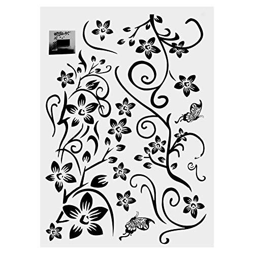 Adesivo de parede de PVC preto flor vinha vinil arte decalque sala de estar quarto decoração unicórn