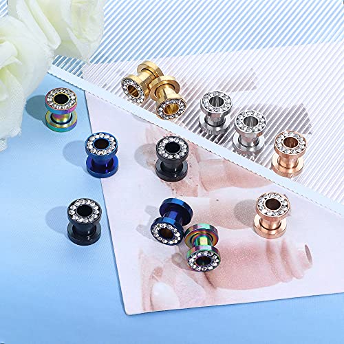 IRONBOX 6Pairs 00Gauges Ear Tunnel Expander Earrings Stainless Steel With Ziecon 0G Ear Plugs Earrings 2G Ear Stretcher Piercings Jewelry 14G-00G Double Flared Screw Fit Ear Gauges Set2