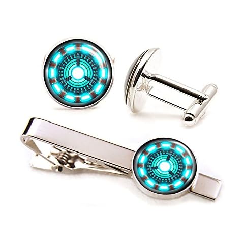 SharedImagination Iron Man Arc Reactor Tie Clip, Avengers Iron Man Jewelry, Arc Reactor Cufflinks, Avengers Cufflinks Cover