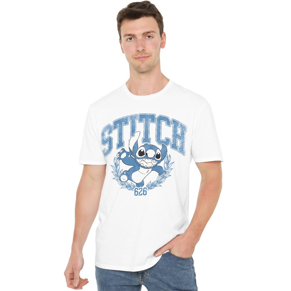 Disney Unisex Lilo & Stitch College T-Shirt, White | Size: 2XL