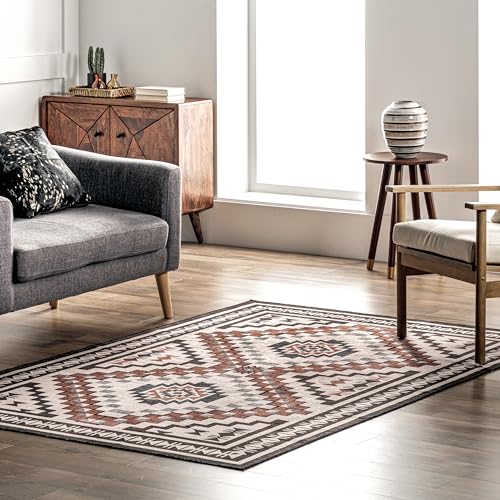 Image of nuLOOM 5' x 8' SpinClean Machine Washable Stain-Resistant Area Rug with Non Slip Backing, Low Profile for Living Room, Bedroom, and Dining Room, Leighton Beige