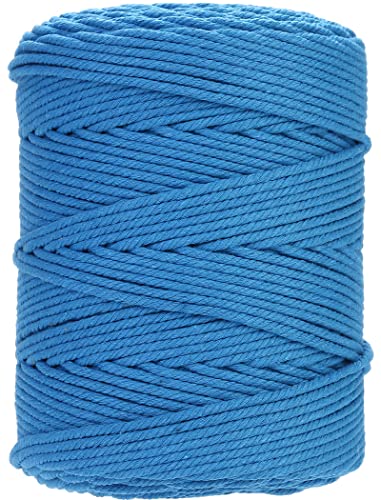 GOHOF Macrame Cord 4mm x 300m Premium Cotton Macrame Rope, 4 Strand Twisted Soft Cotton Cord, One of The Most Perfect Materials for Macrame Art, Cotton String Without Chemicals(Dodger blue)