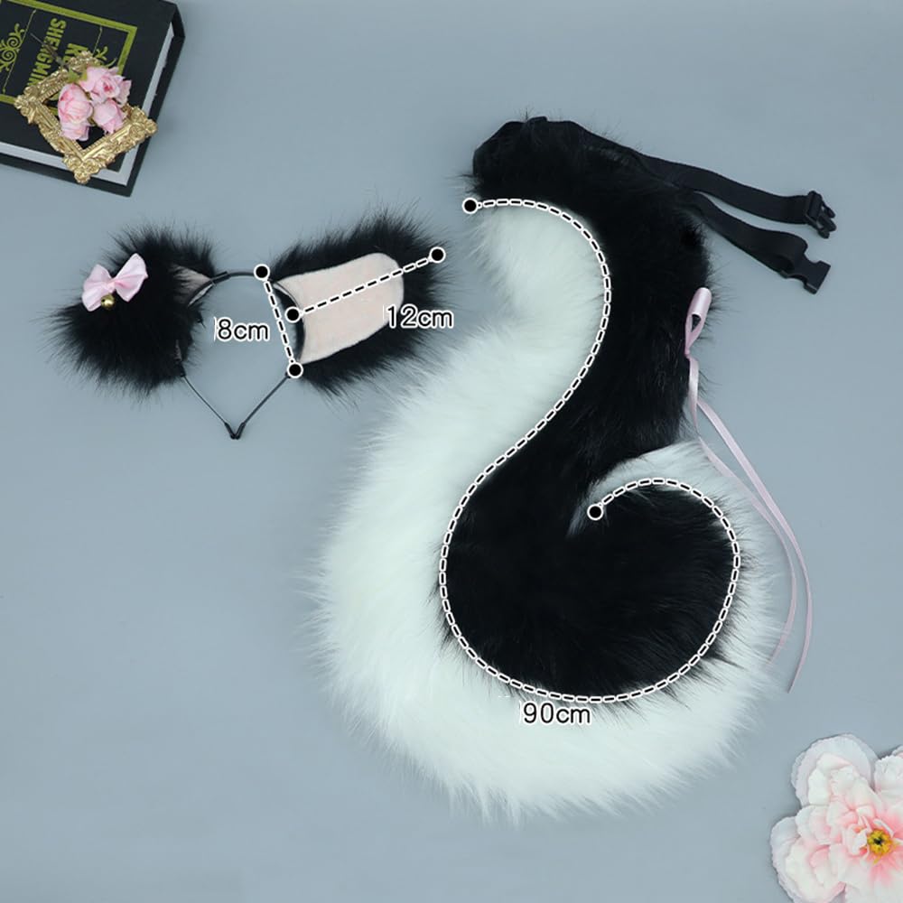 TTYAO REII Fluffy Wolf Ears and Tail Set Anime Cosplay Dog Fox Cat Ears Headband and Tail for Furry Costume Accessories: Black White