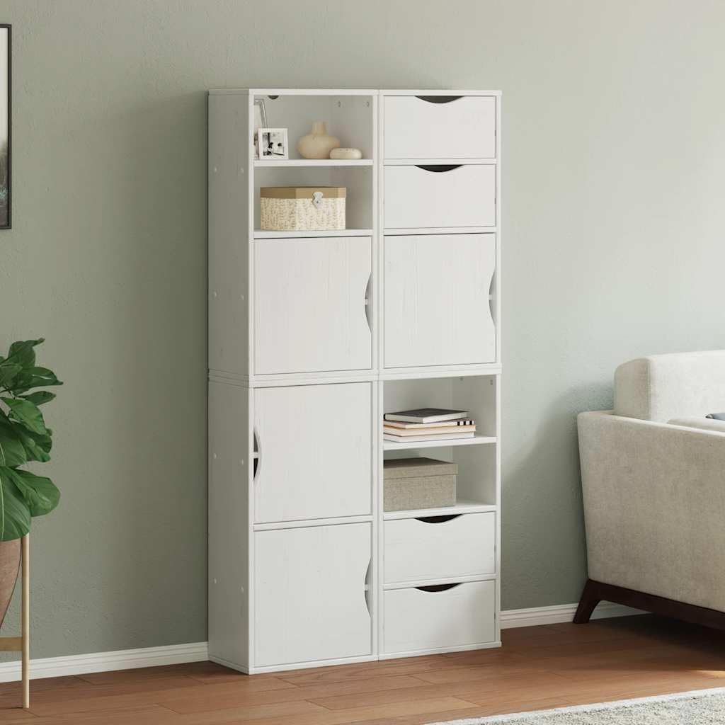 Fengshui Odda Lot de 4 armoires d'appoint en pin Blanc 40 x 24 x 79 cm