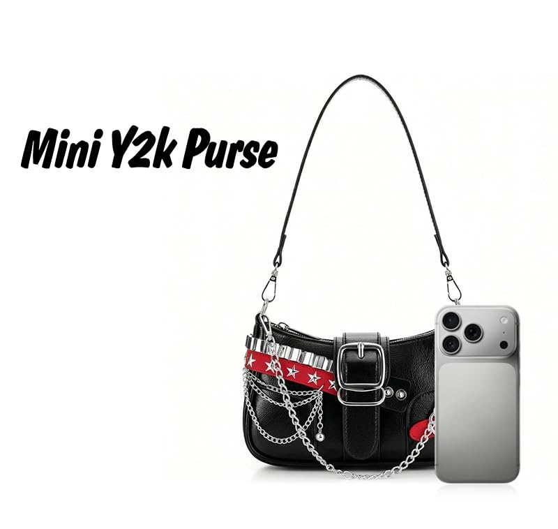 Image of Cute Y2k Purse for Women, Star Embroidery Pattern with Chain Strap Shoulder Bag, Goth Style Cute Mini Purse