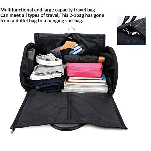 RUIMA Garment Bags 2 in 1 Convertible Travel Duffel Bags Waterproof Suit Carrier Foldable Handing Bag with Shoulder Strap Composite Oxford for Men (Black)