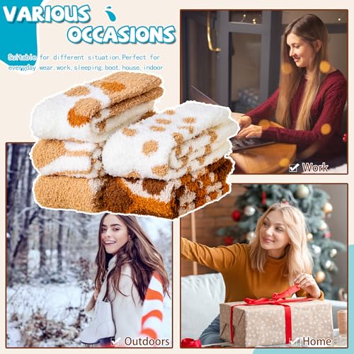 Image of Eocom Fuzzy Socks for Womens Warm Fluffy Winter Cozy Thick Plush Slipper Sleep Comfy Crew Christmas Socks 5 Pairs